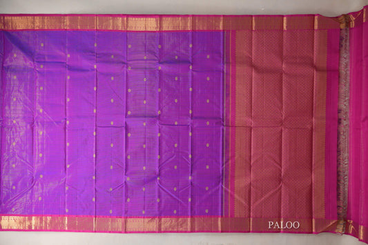 Dual Tone of Pink and Blue with Rani Pink Borders Vintage Kanjivaram Silk Saree paloo