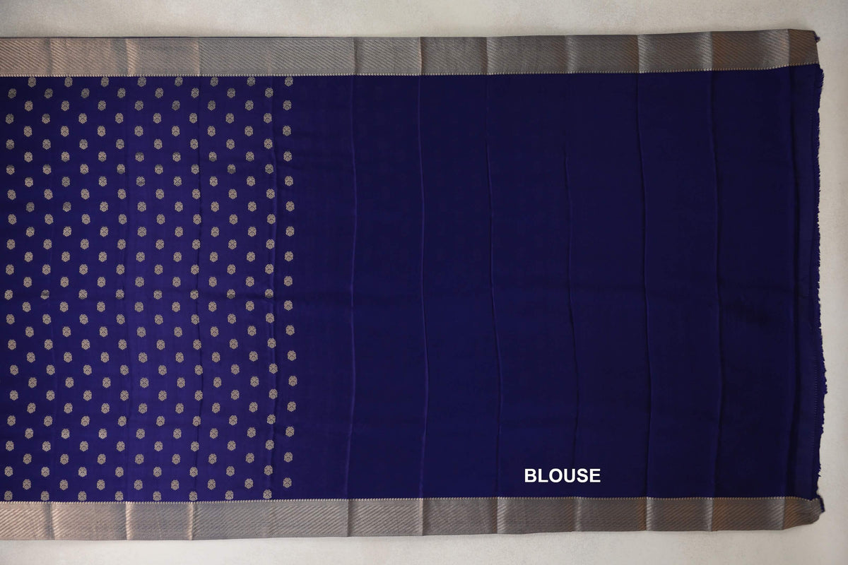 Deep Royal Blue Mysore Silk Saree  blouse
