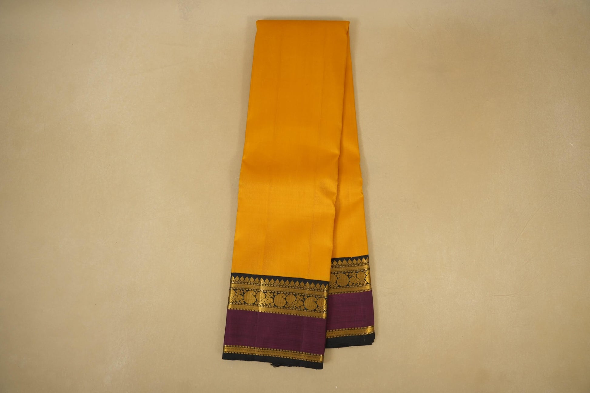 Mustard with black/magenta borders Vintage Kanjivaram Silk Saree 