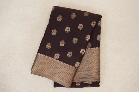 folded Dark Coffee Brown Mysore Silk Saree