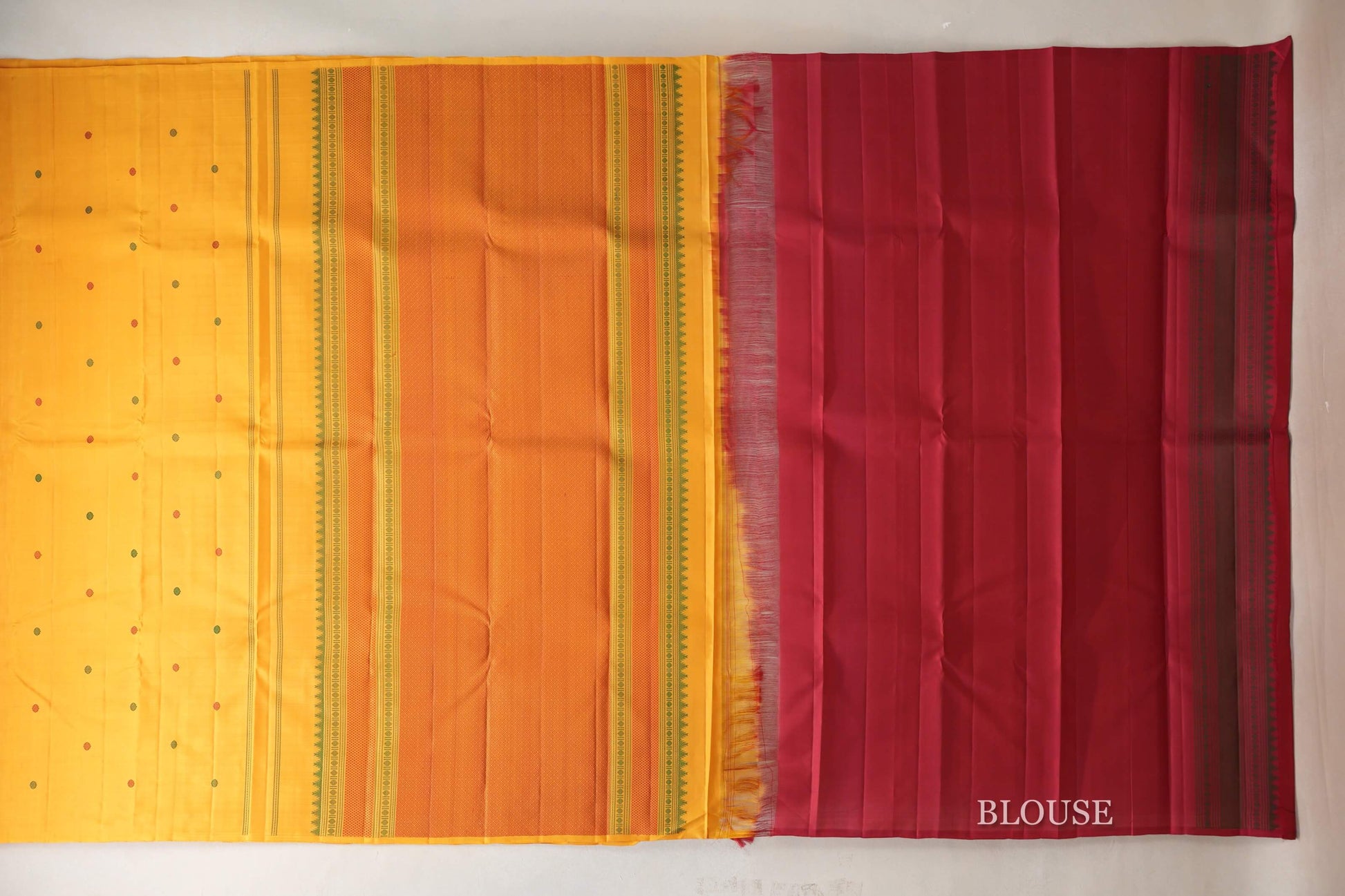 Mango Yellow Borderless Thread Woven Vintage Kanjivaram Silk Saree blouse