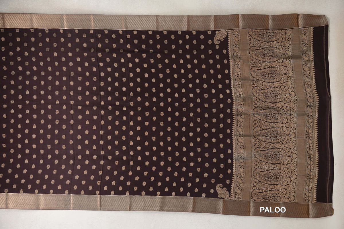 Dark Coffee Brown Mysore Silk Saree  paloo