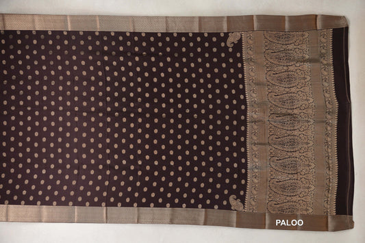 Dark Coffee Brown Mysore Silk Saree  paloo