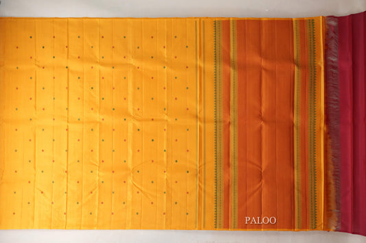 Mango Yellow Borderless Thread Woven Vintage Kanjivaram Silk Saree paloo