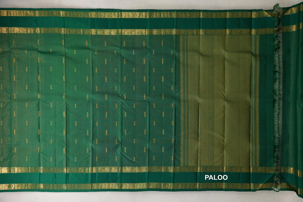 Forest Green Vintage Kanjivaram Silk Saree paloo