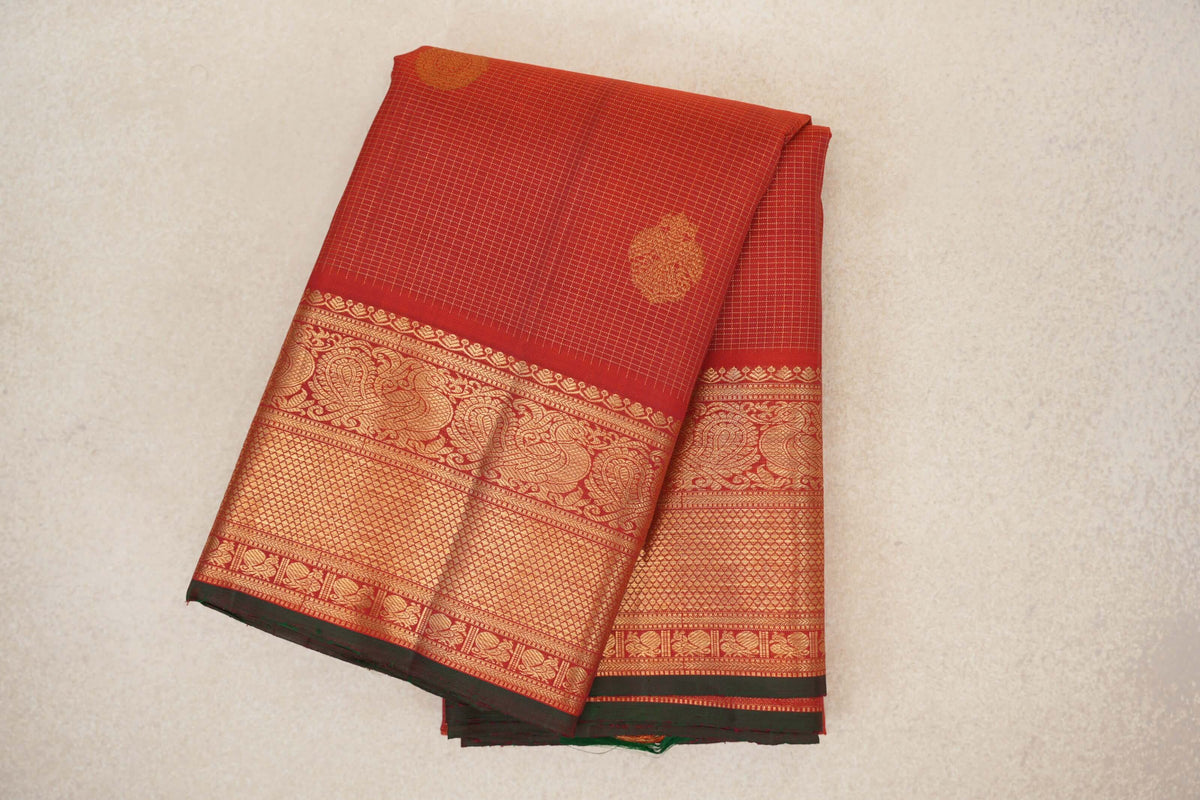 folded Bright Red Vintage Kanjivaram Silk Saree