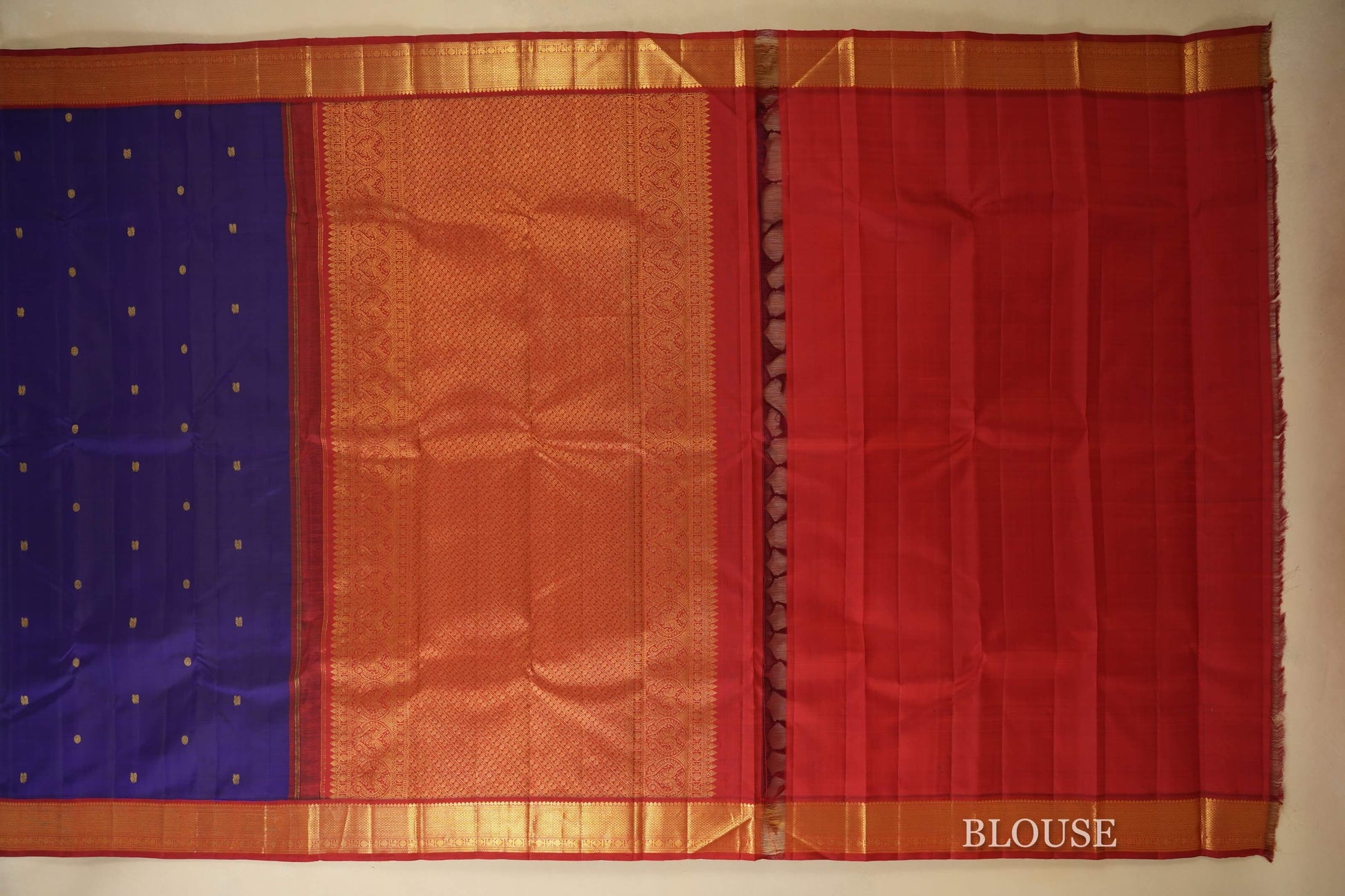 Ink Blue with maroon borders Vintage Kanjivaram Silk Saree blouse