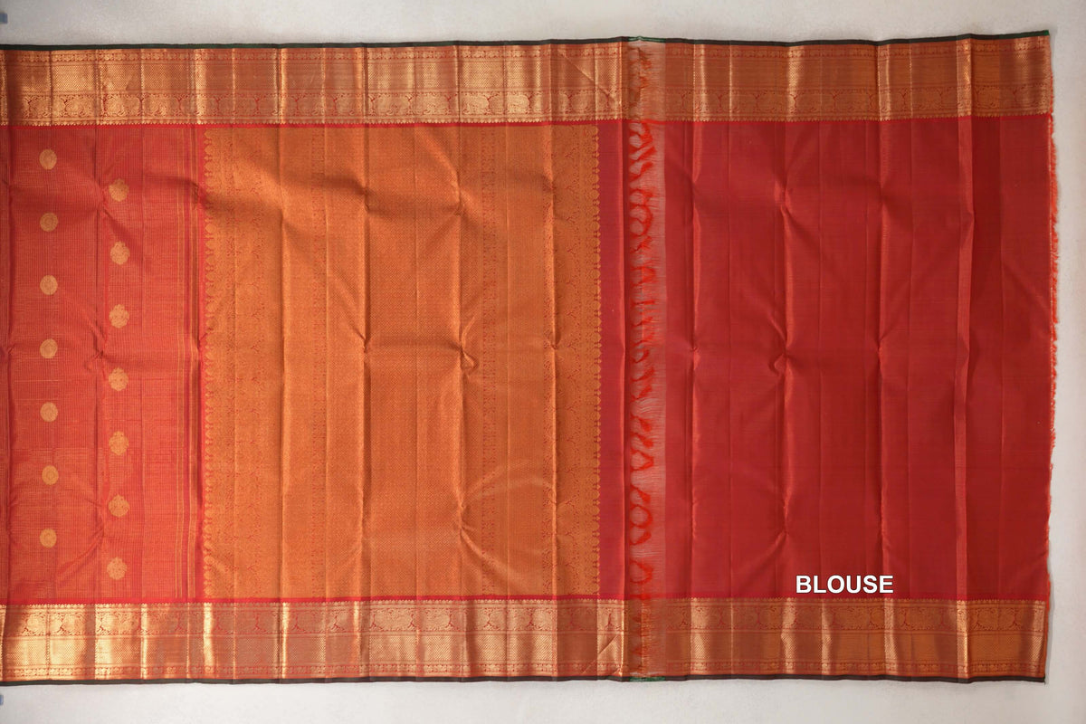 Bright Red Vintage Kanjivaram Silk Saree blouse