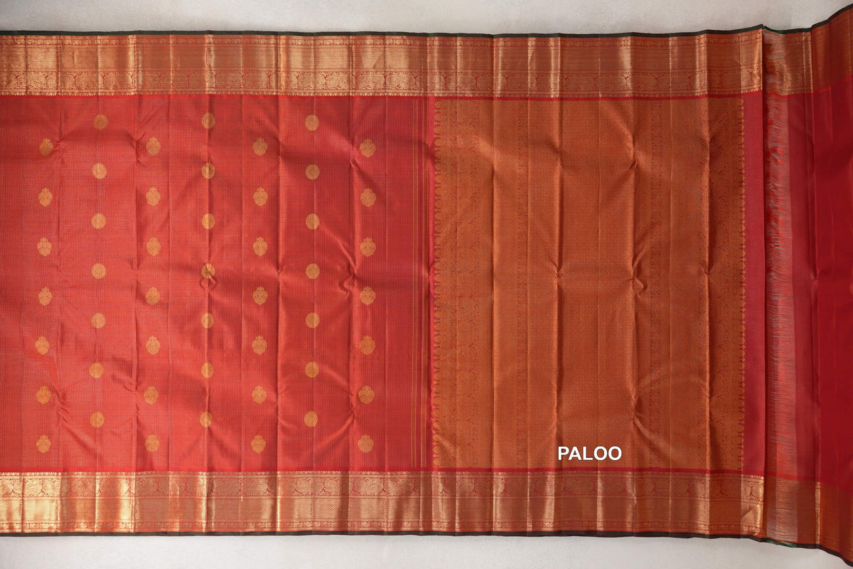 Bright Red Vintage Kanjivaram Silk Saree paloo