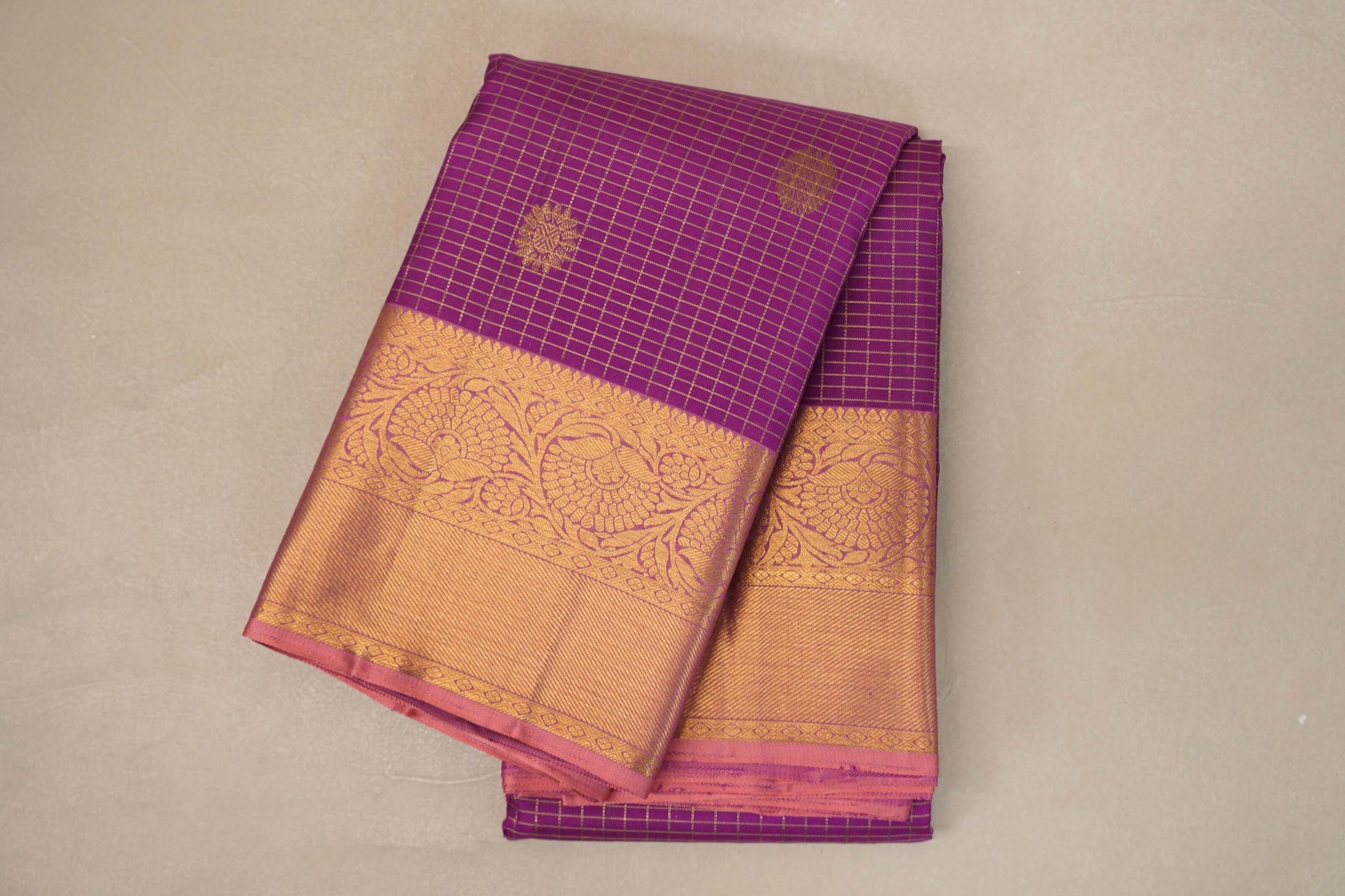 Magenta Purple with Pink Peach Vintage Kanjivaram Silk Saree