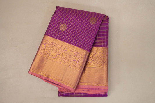 Magenta Purple with Pink Peach Vintage Kanjivaram Silk Saree
