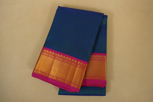 Peacock Green with pink borders Vintage Kanjivaram Silk Saree 