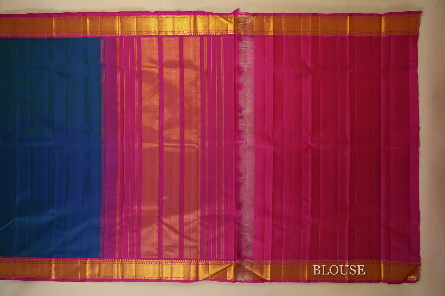 Peacock Green with pink borders Vintage Kanjivaram Silk Saree  blouse