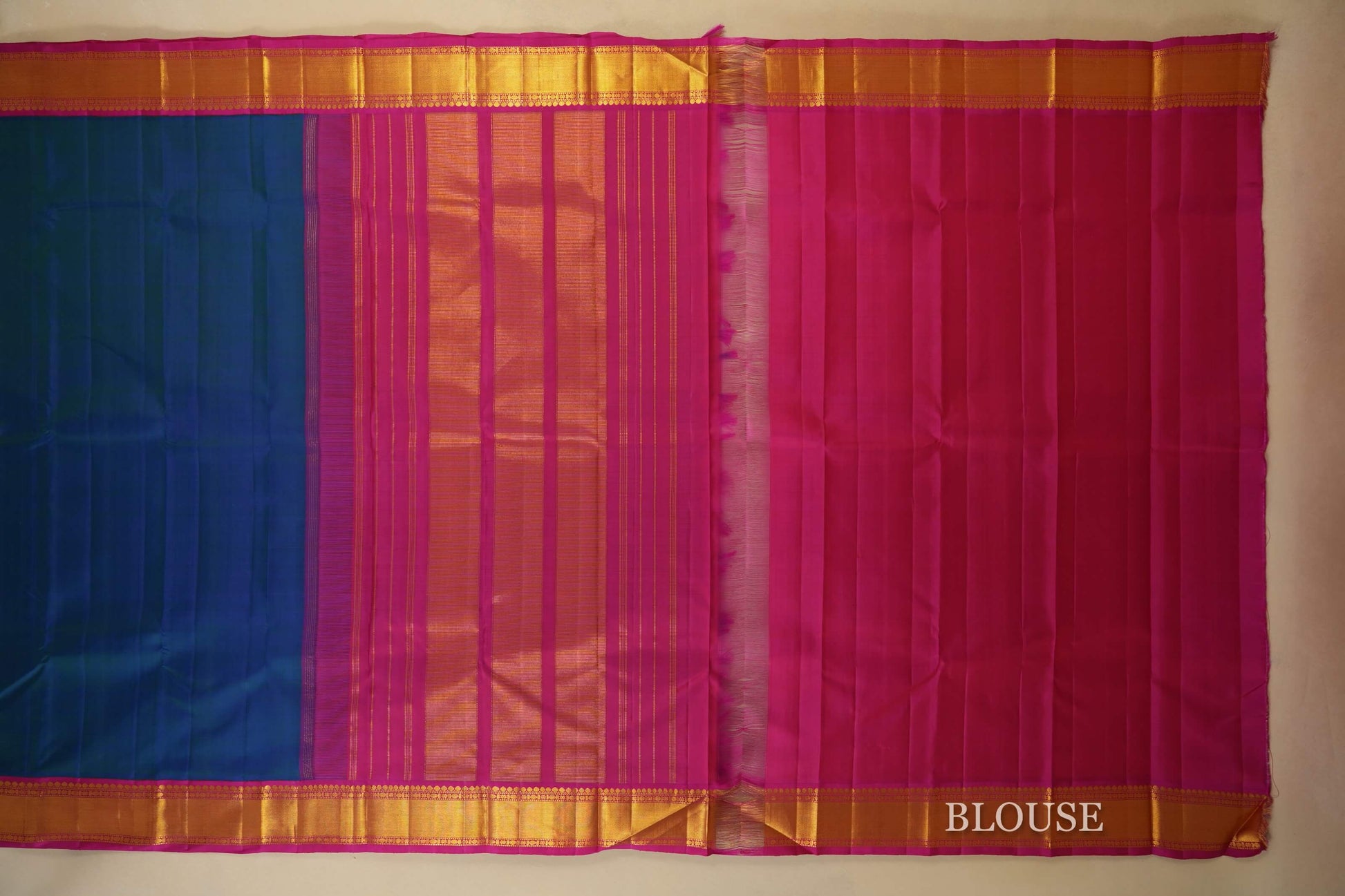 Peacock Green with pink borders Vintage Kanjivaram Silk Saree  blouse