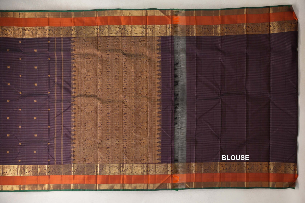 Deep Plum Brown Vintage Kanjivaram Silk Saree blouse