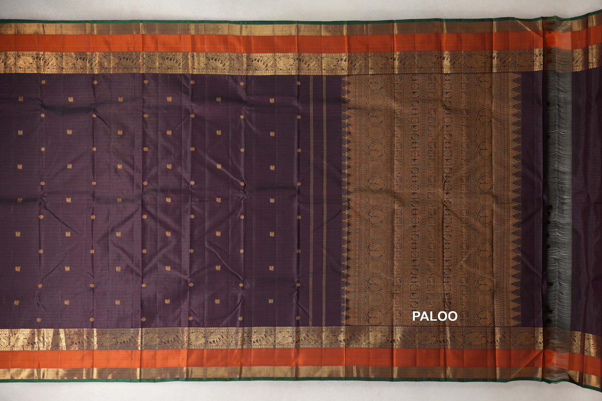 Deep Plum Brown Vintage Kanjivaram Silk Saree paloo
