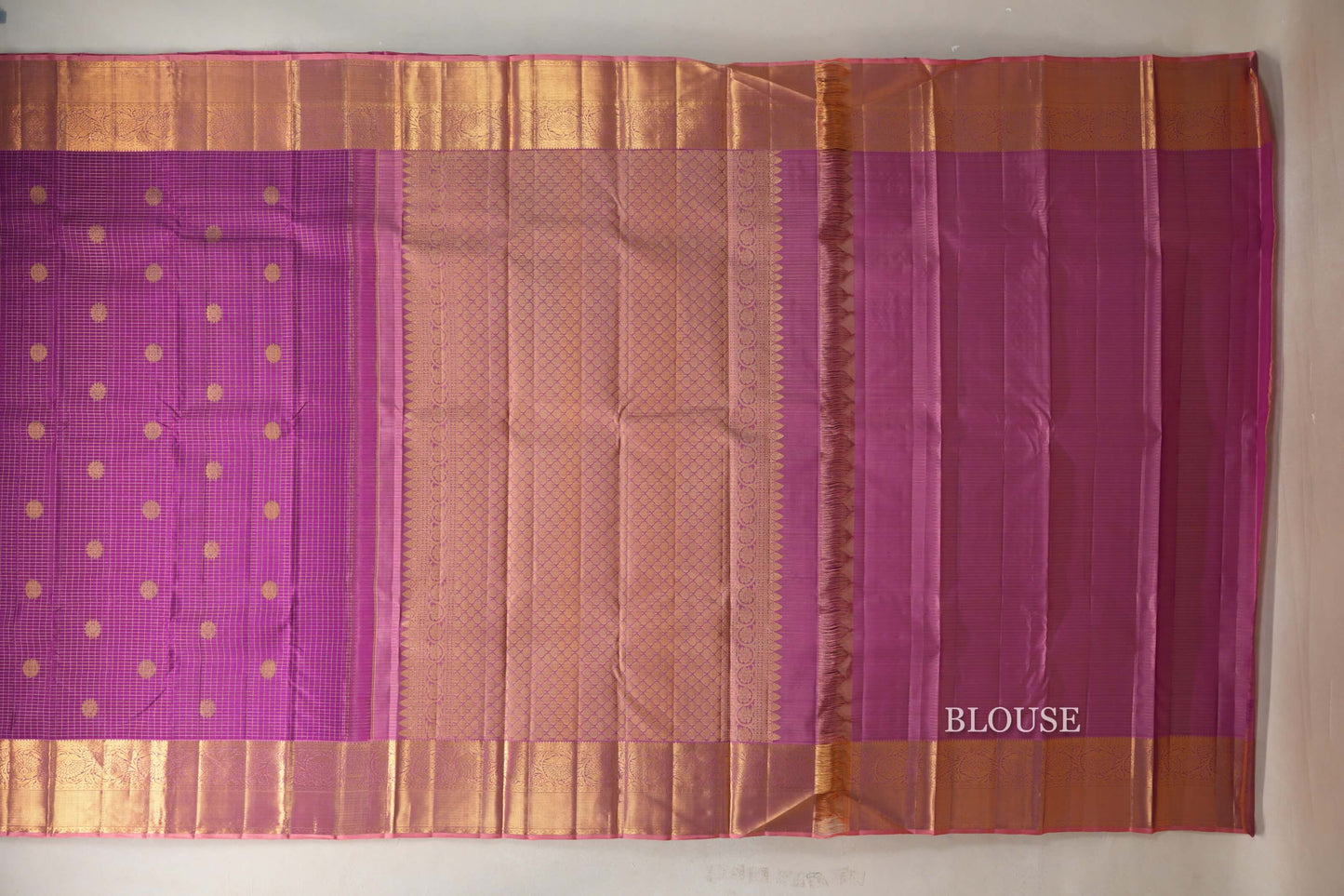 Magenta Purple with Pink Peach Vintage Kanjivaram Silk Saree blouse