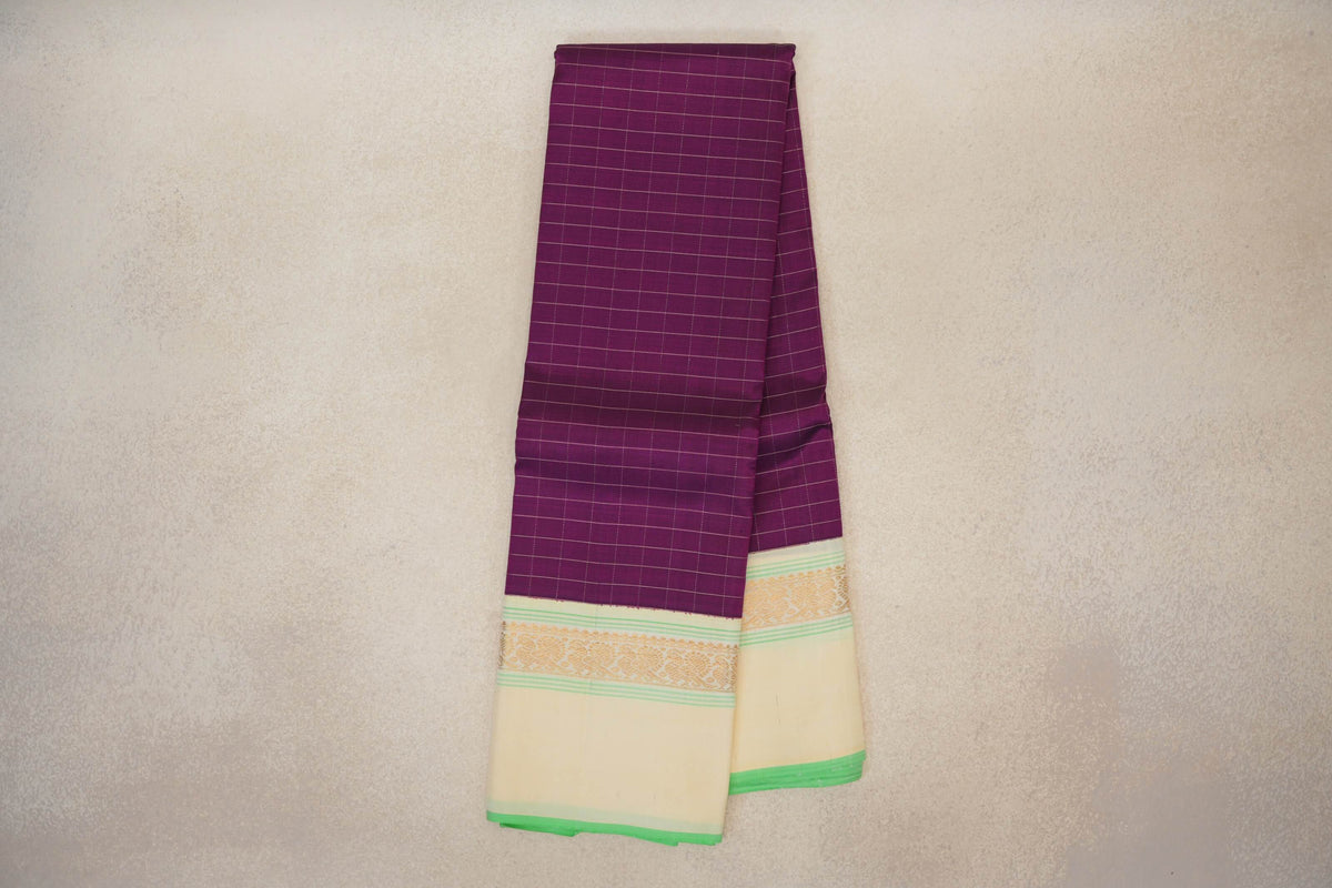 Deep Magenta Purple with Cream Borders Vintage Kanjivaram Silk Saree  online