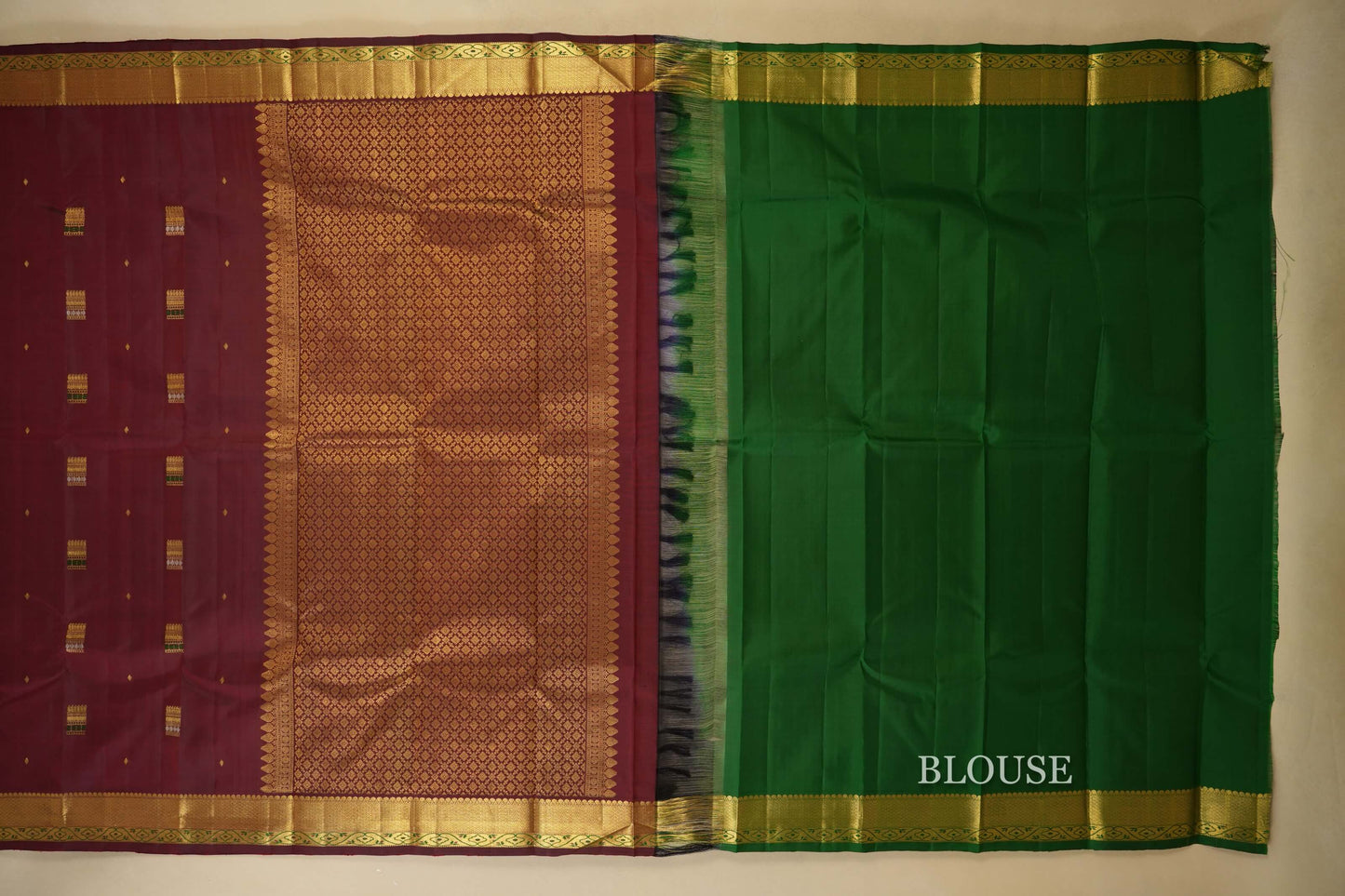 Burgundy Maroon Vintage Kanjivaram Silk Saree blouse