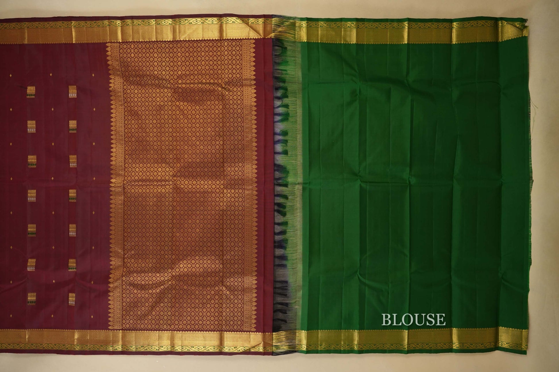 Burgundy Maroon Vintage Kanjivaram Silk Saree blouse