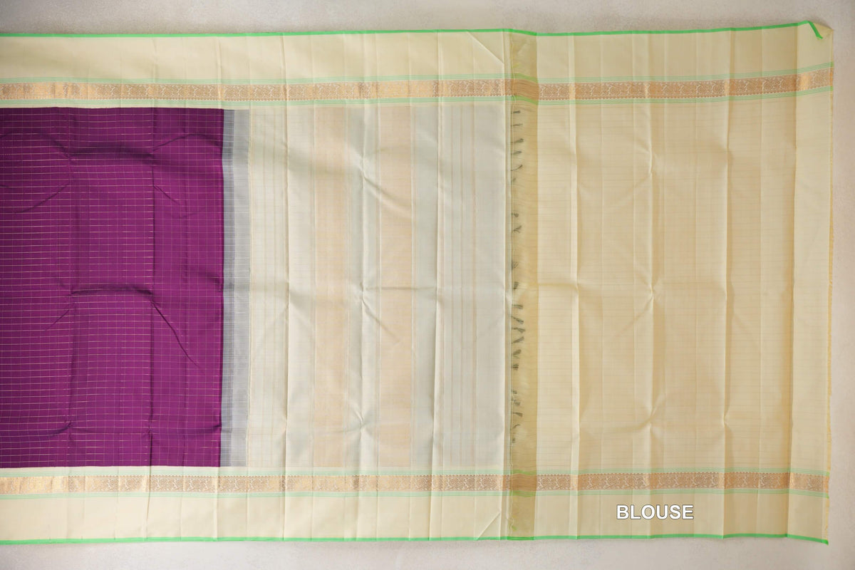 Deep Magenta Purple with Cream Borders Vintage Kanjivaram Silk Saree  blouse