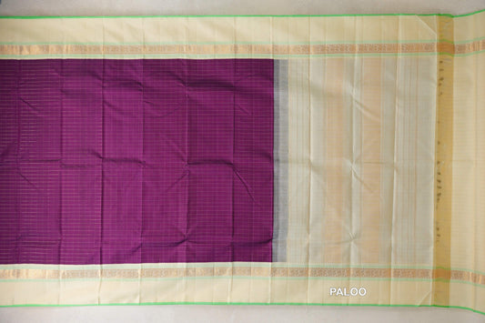 Deep Magenta Purple with Cream Borders Vintage Kanjivaram Silk Saree paloo
