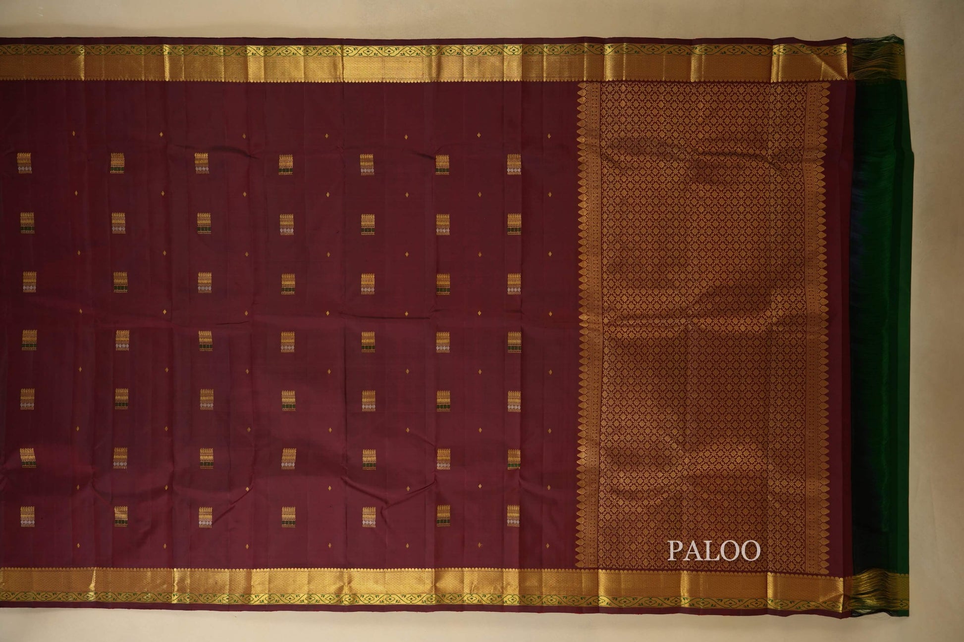 Burgundy Maroon Vintage Kanjivaram Silk Saree paloo