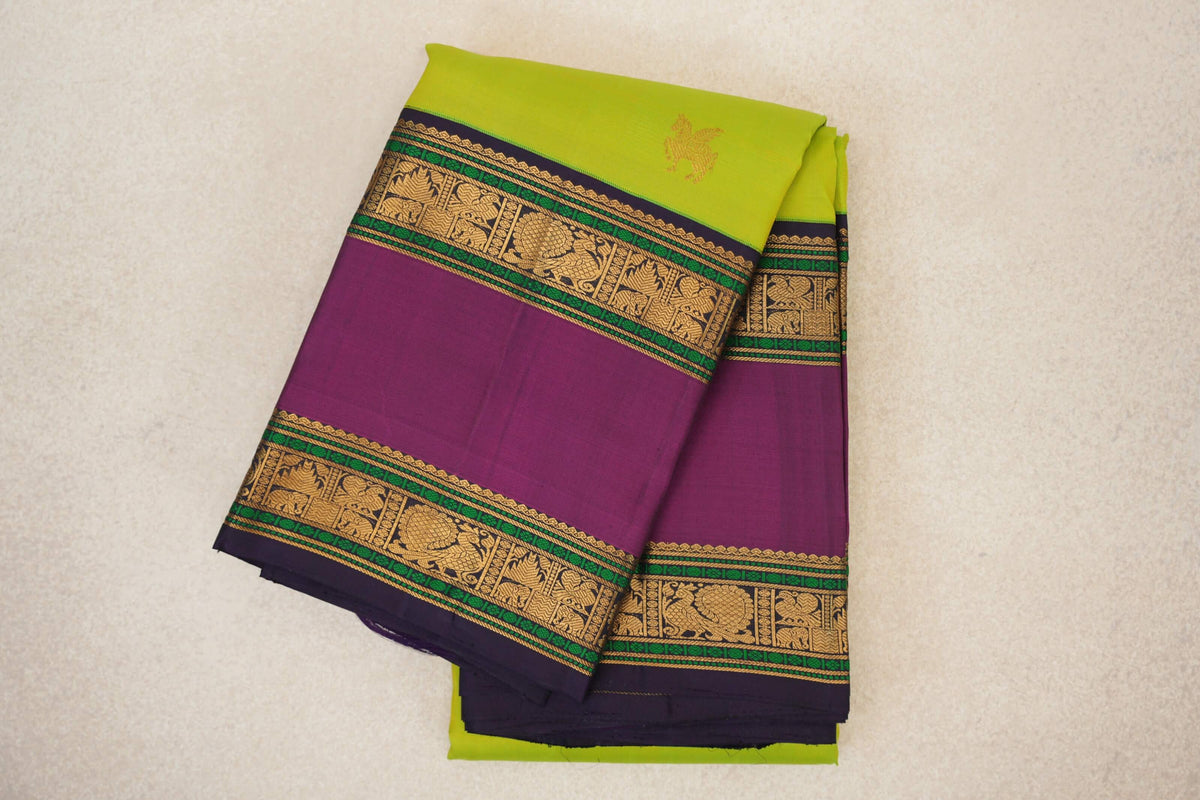 folded Parrot Green Vintage Kanjivaram Silk Saree