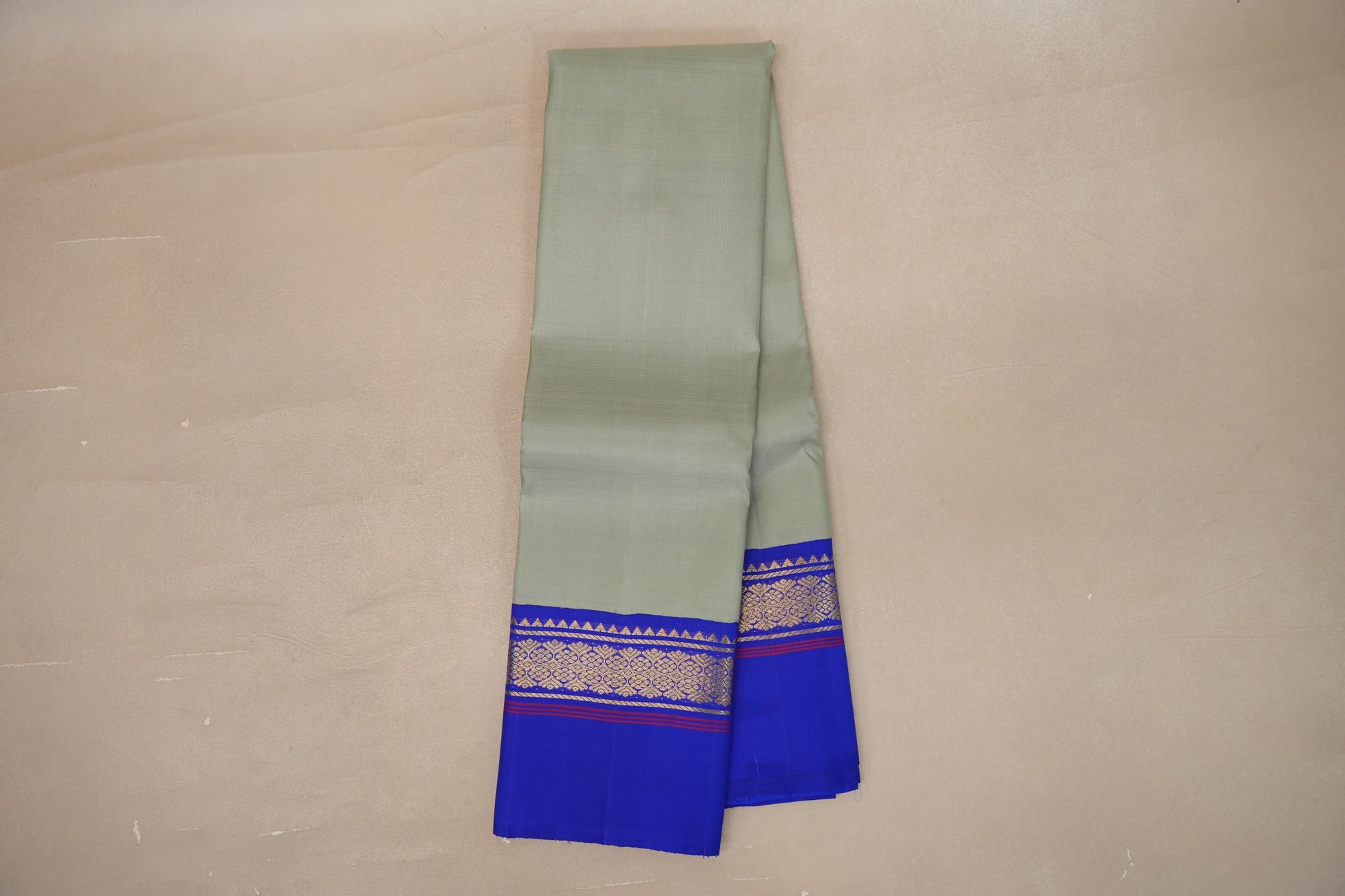 Online Sage Green with Royal Blue Borders Vintage Kanjivaram Silk Saree