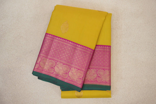 folded Lemon Yellow Vintage Kanjivaram Silk Saree