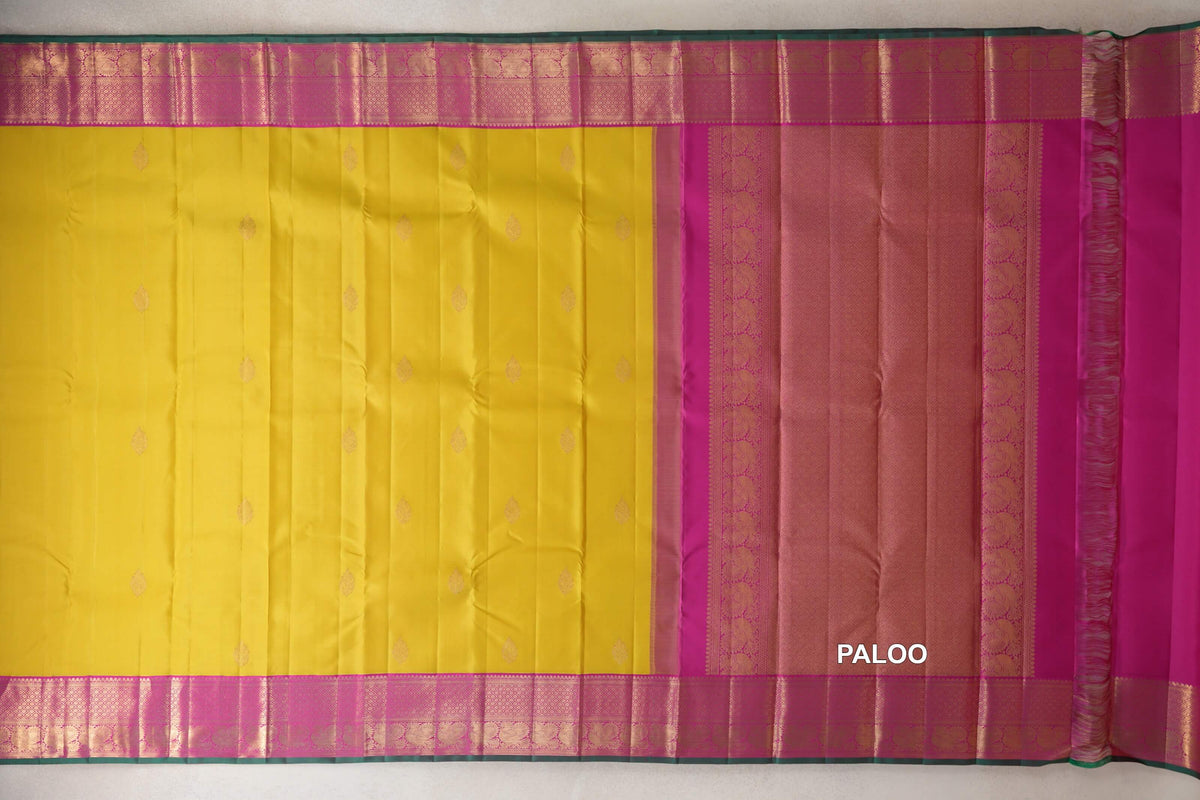 Lemon Yellow Vintage Kanjivaram Silk Saree paloo