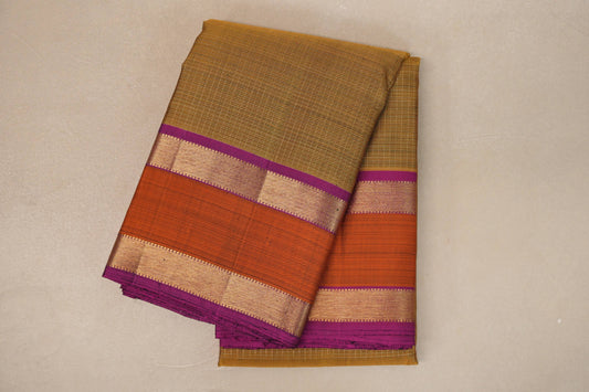Golden Olive Green with Deep Magenta Borders Vintage Kanjivaram Silk Saree