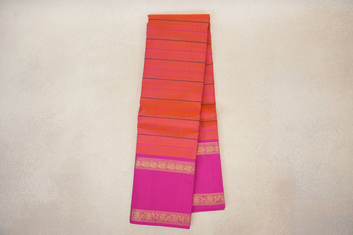 Dual Tone of Bright Orange and Pink Vintage Kanjivaram Silk Saree online