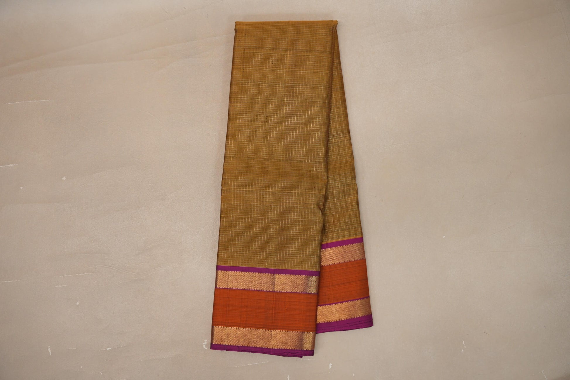 Online Golden Olive Green with Deep Magenta Borders Vintage Kanjivaram Silk Saree