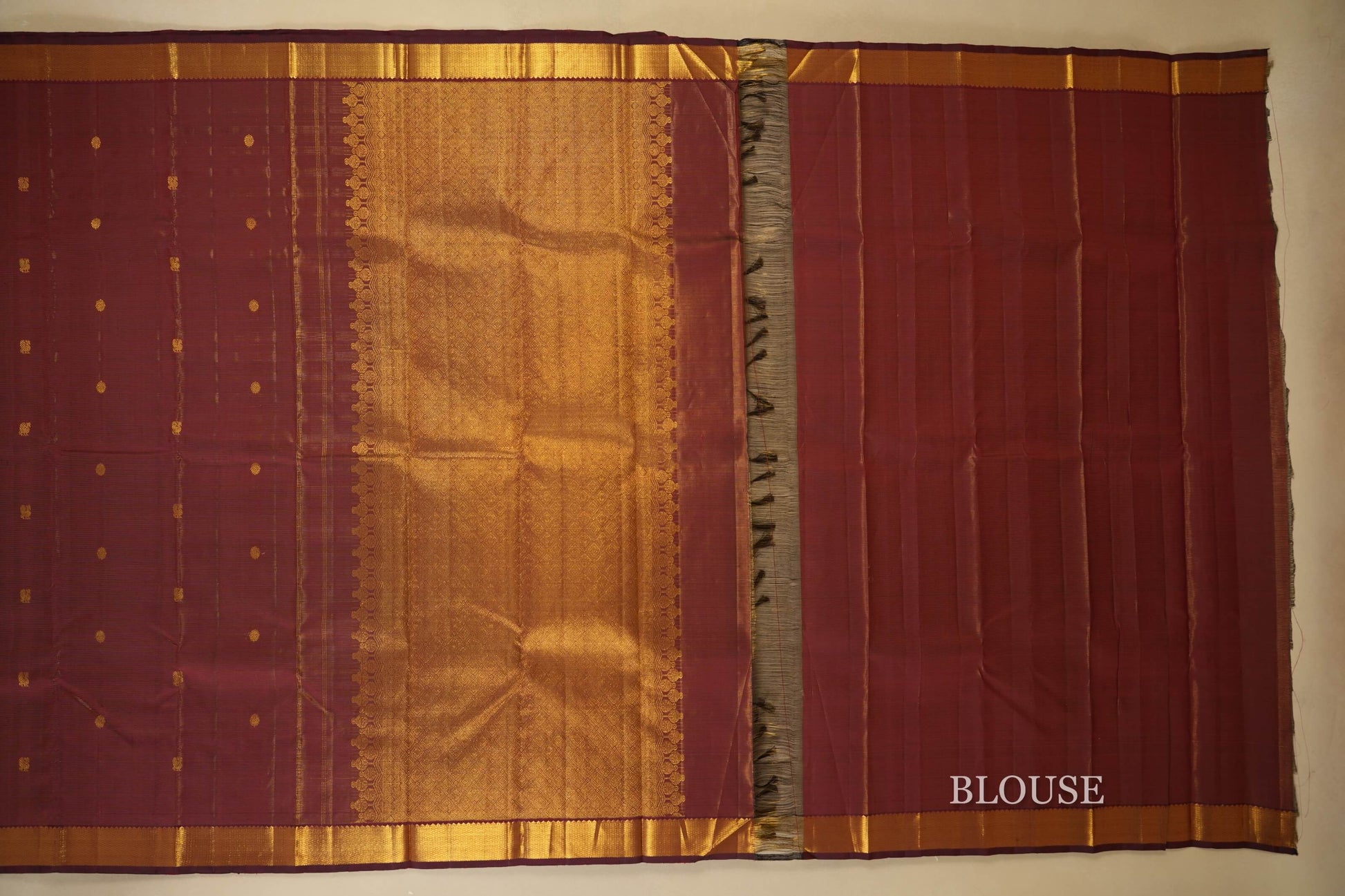 Burgundy Maroon Vintage Kanjivaram Silk Saree blouse