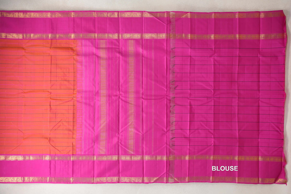 Dual Tone of Bright Orange and Pink Vintage Kanjivaram Silk Sareeblouse