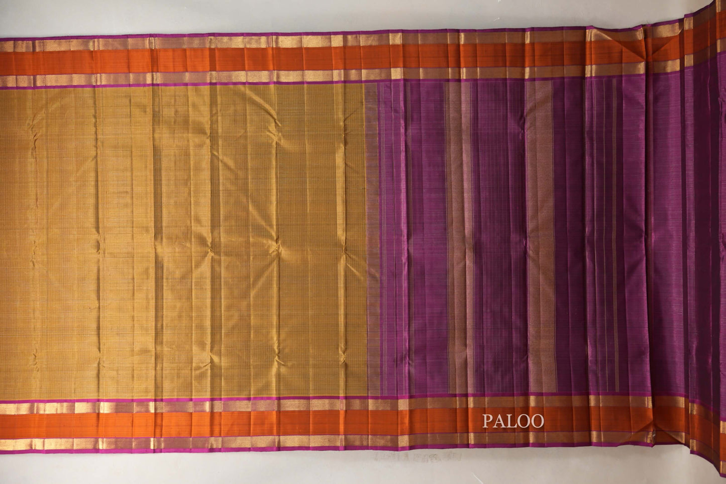 Golden Olive Green with Deep Magenta Borders Vintage Kanjivaram Silk Saree paloo