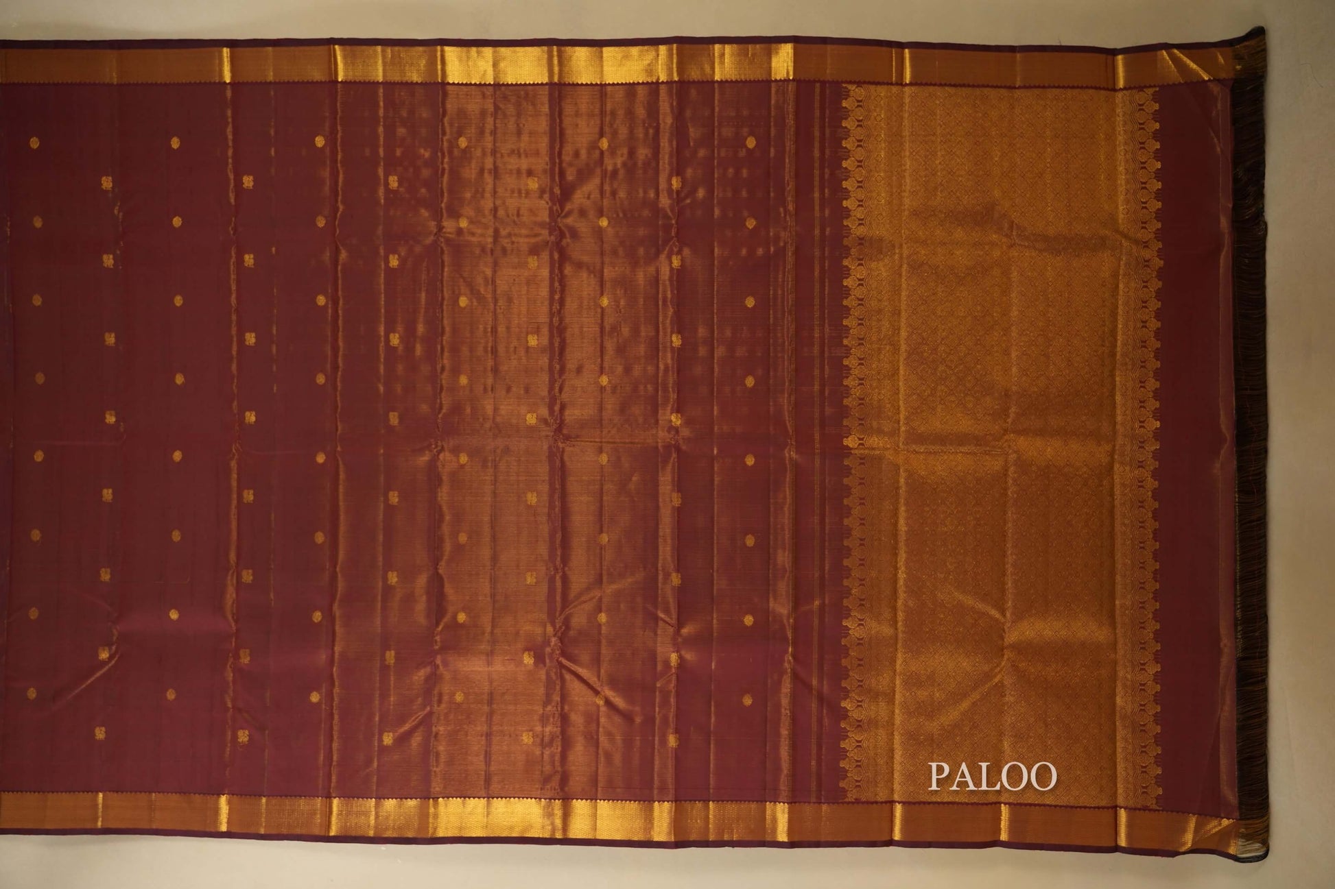 Burgundy Maroon Vintage Kanjivaram Silk Saree paloo
