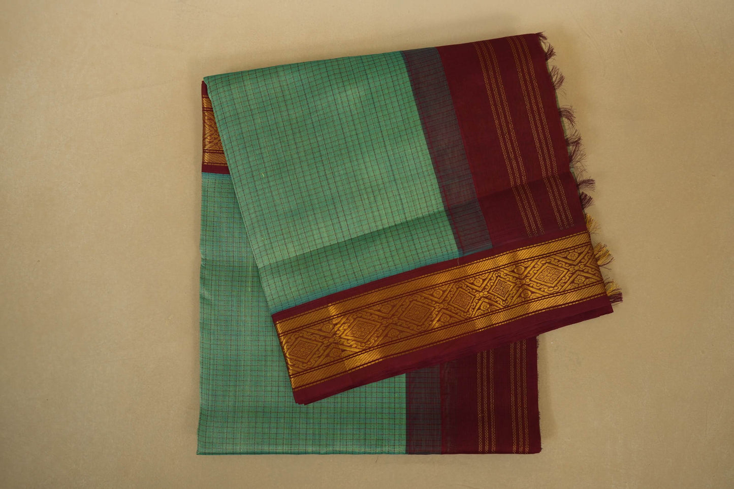 Rexona Green with maroon Borders Silk Cotton Saree