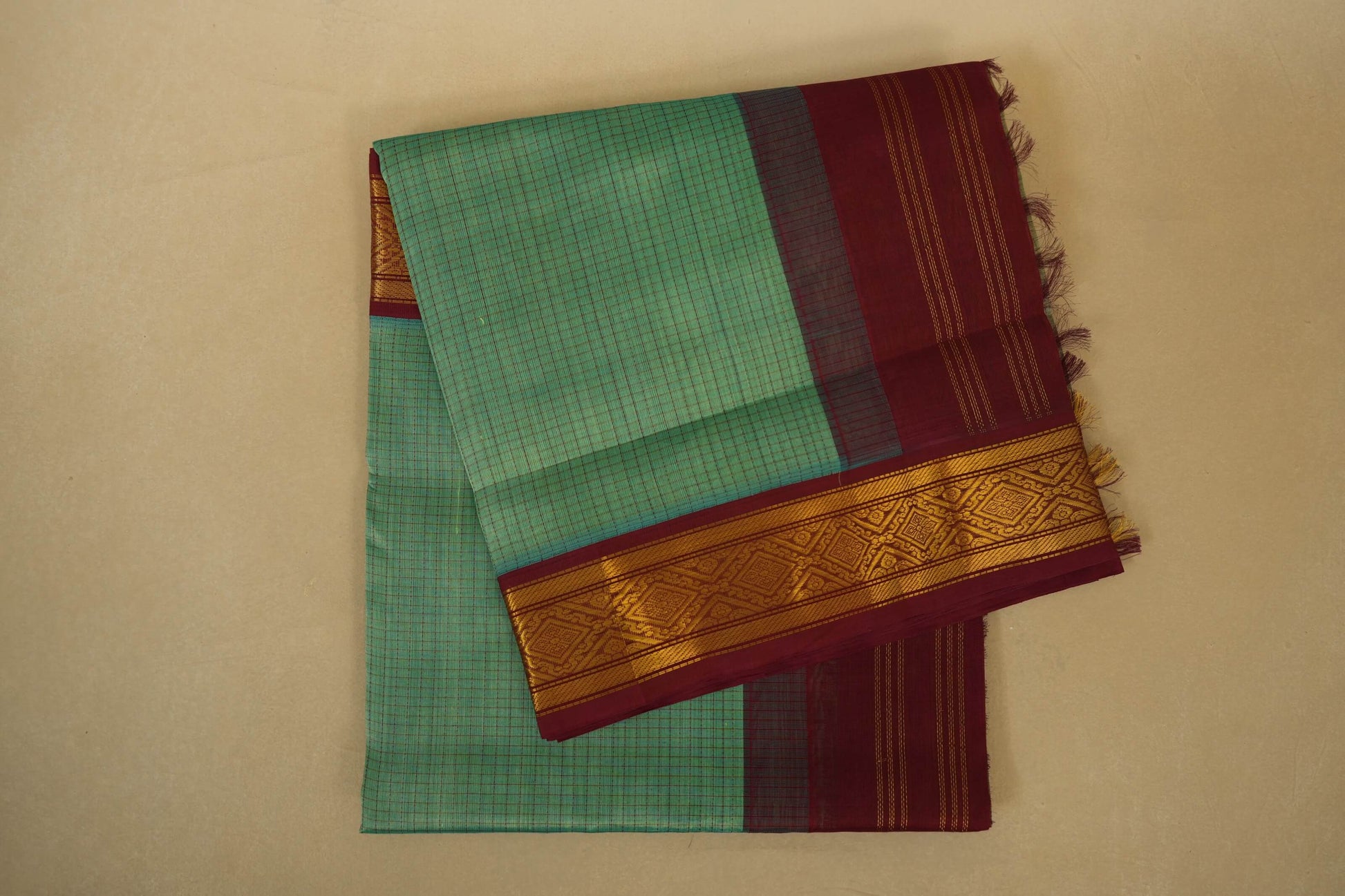 Rexona Green with maroon Borders Silk Cotton Saree