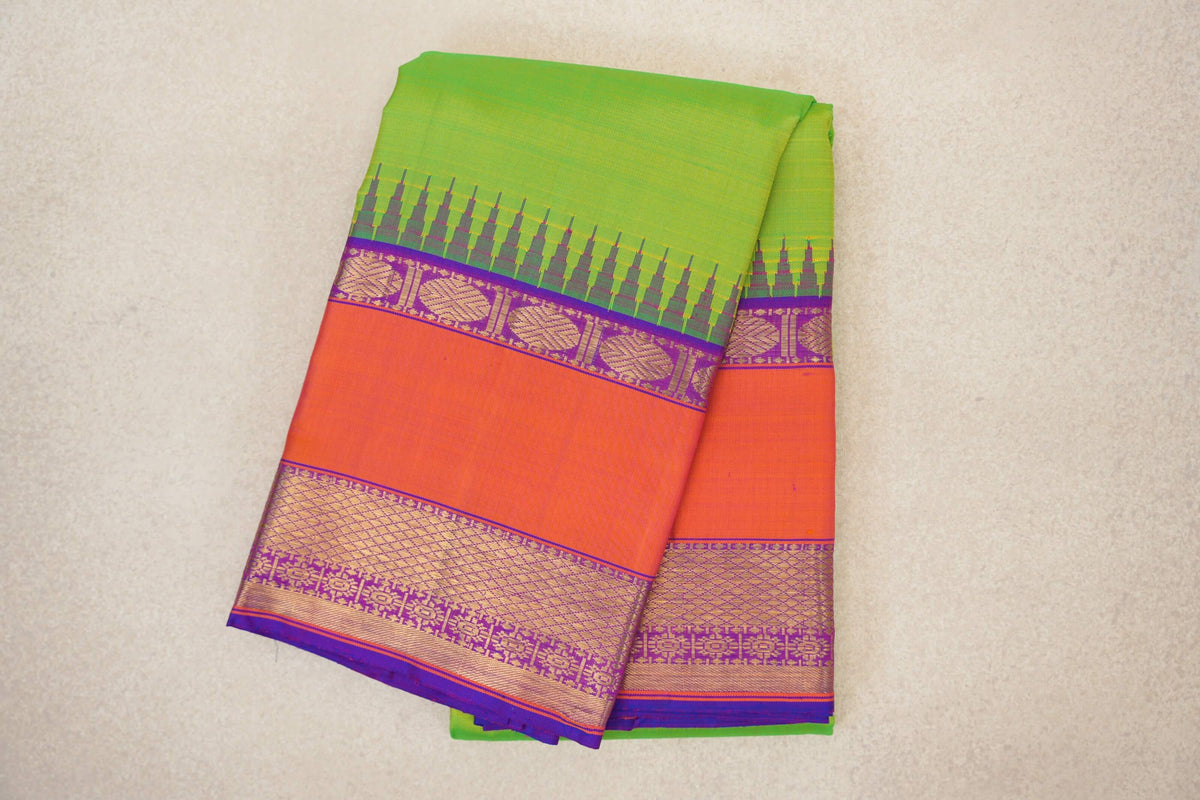 Parrot Green Vintage Kanjivaram Silk Saree folded 
