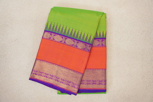 Parrot Green Vintage Kanjivaram Silk Saree folded 