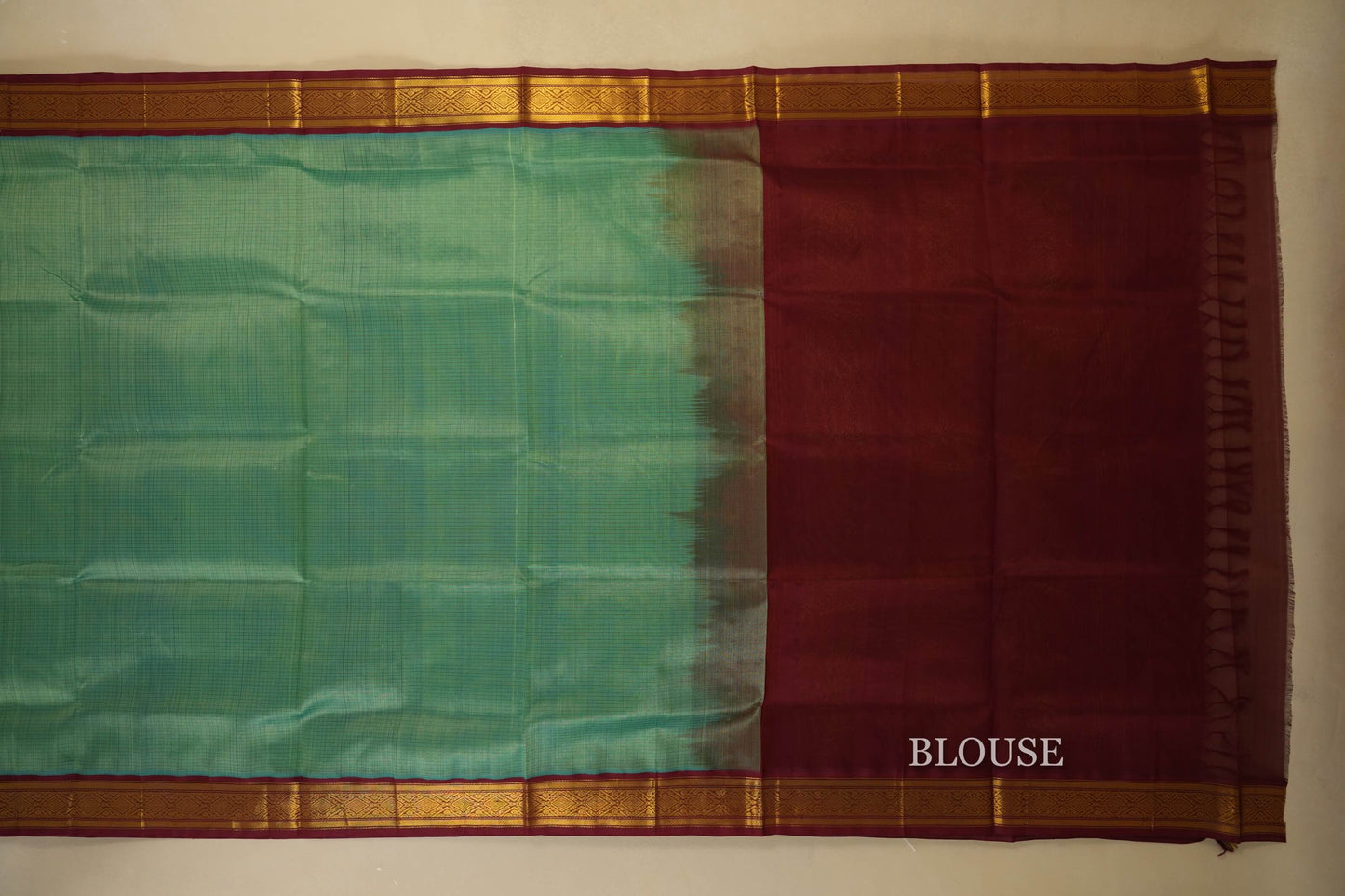 Rexona Green with maroon Borders Silk Cotton Saree blouse