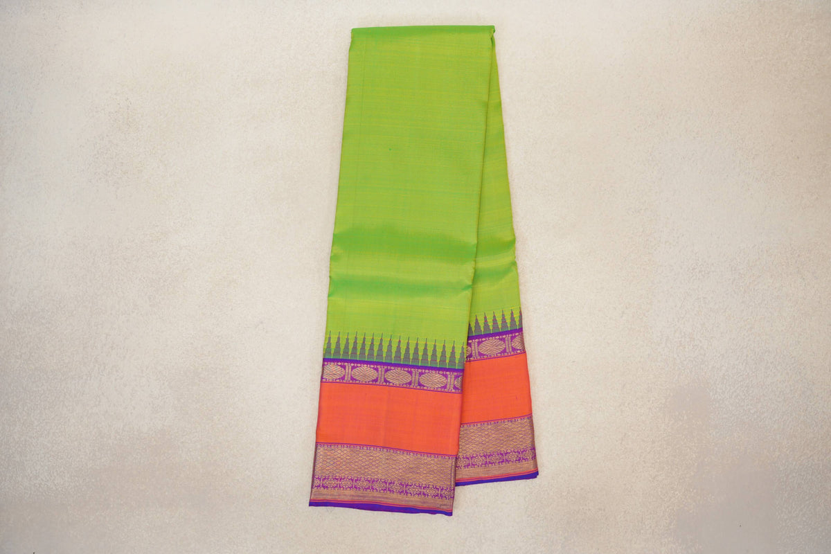 folded Parrot Green Vintage Kanjivaram Silk Saree online