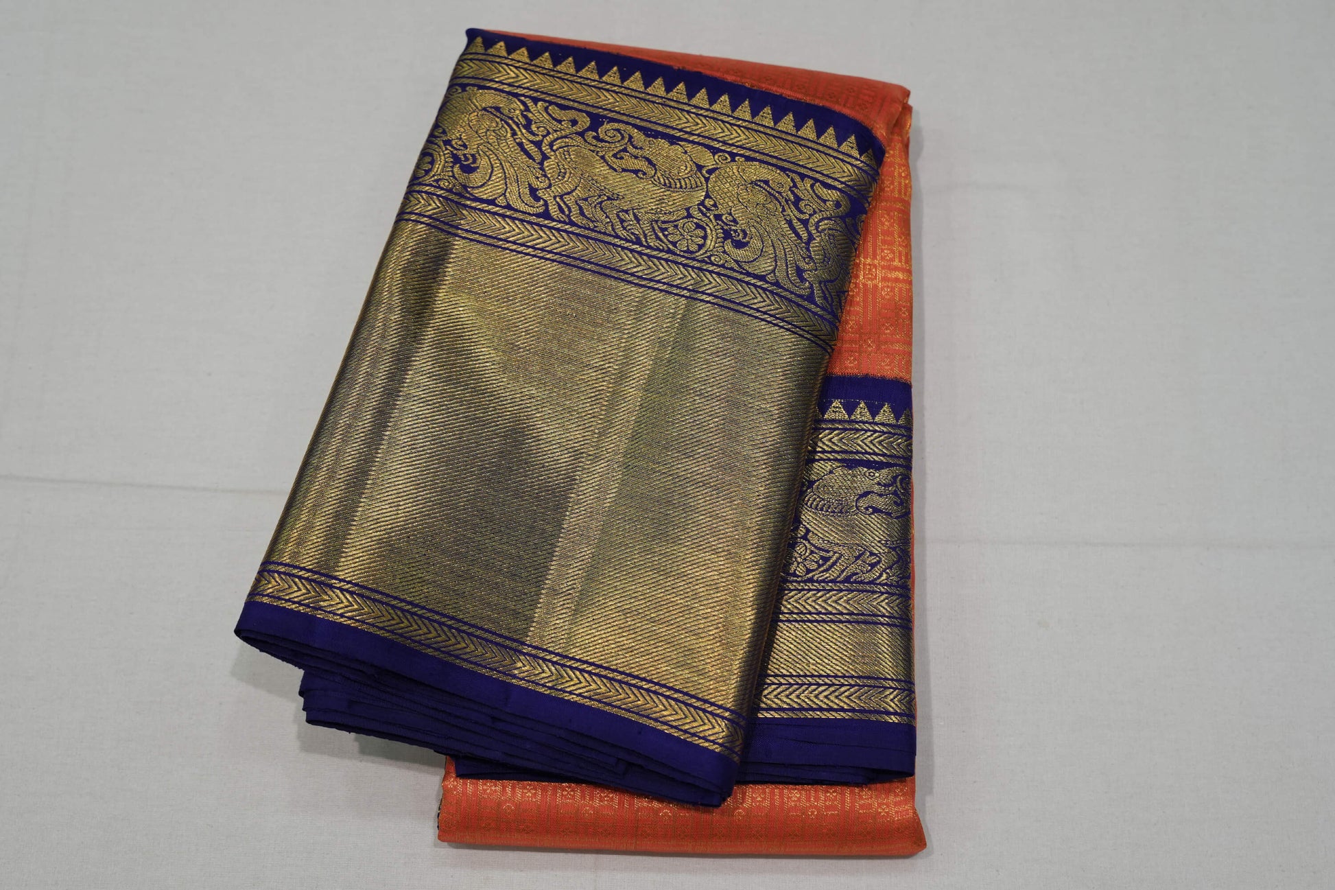 Light orange bridal kanchipuram silk saree