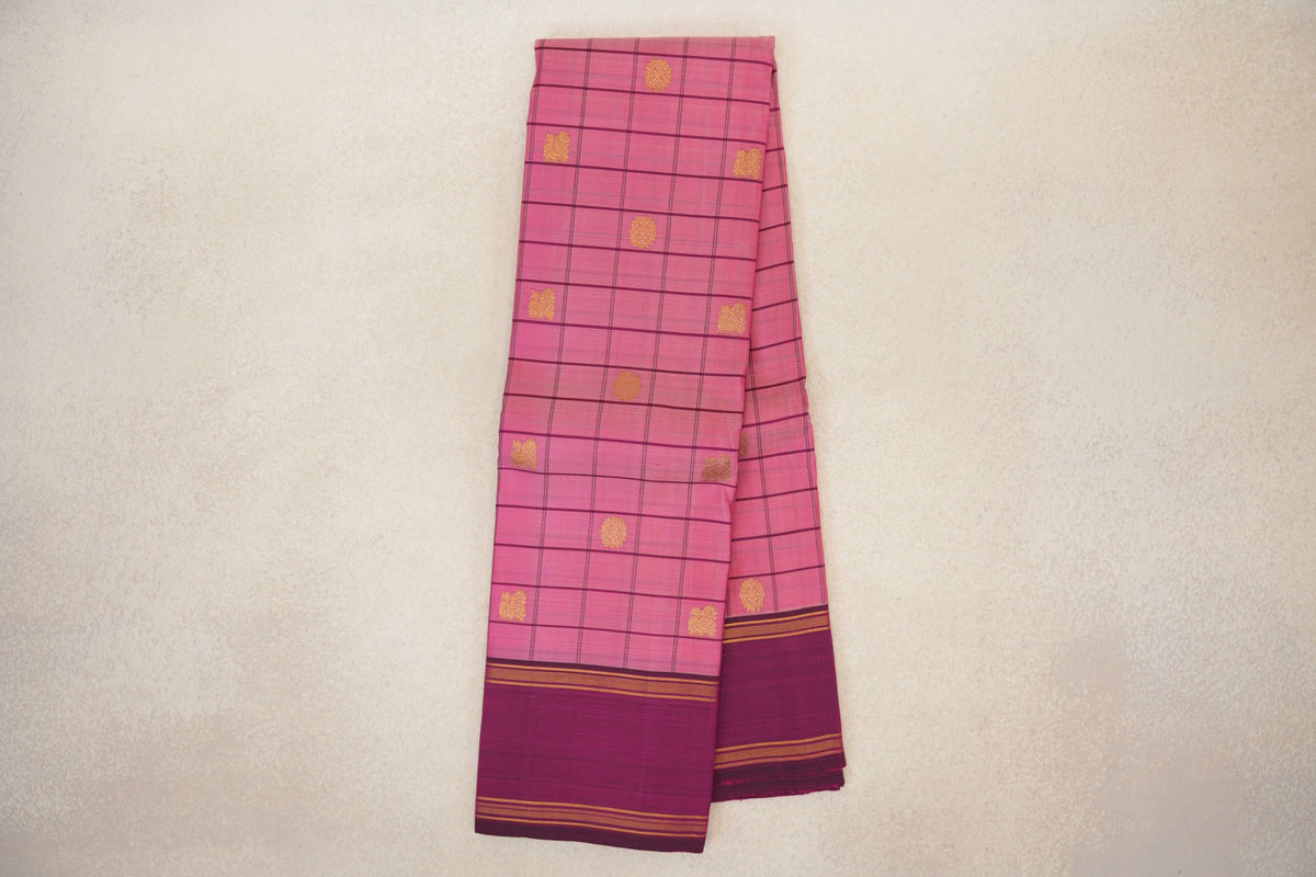Dusty Pink with Grape Purple Borders Vintage Kanjivaram Silk Saree  online