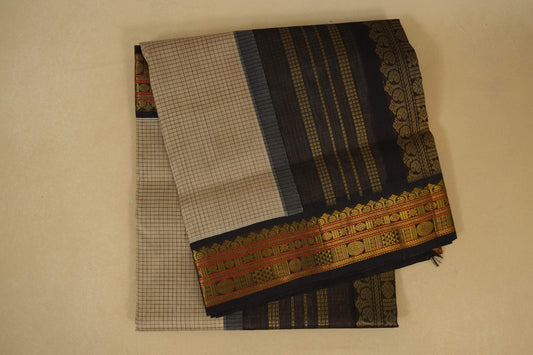 Beige with Black Borders Silk Cotton Saree