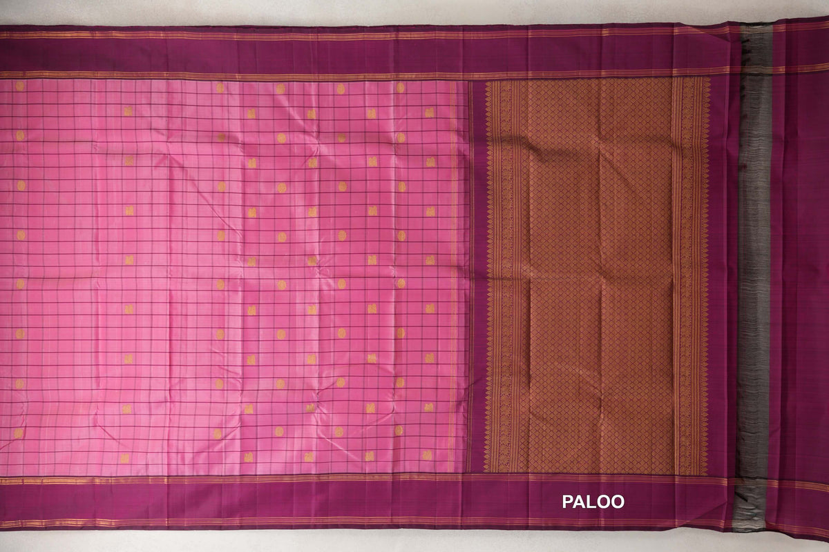 Dusty Pink with Grape Purple Borders Vintage Kanjivaram Silk Saree  paloo