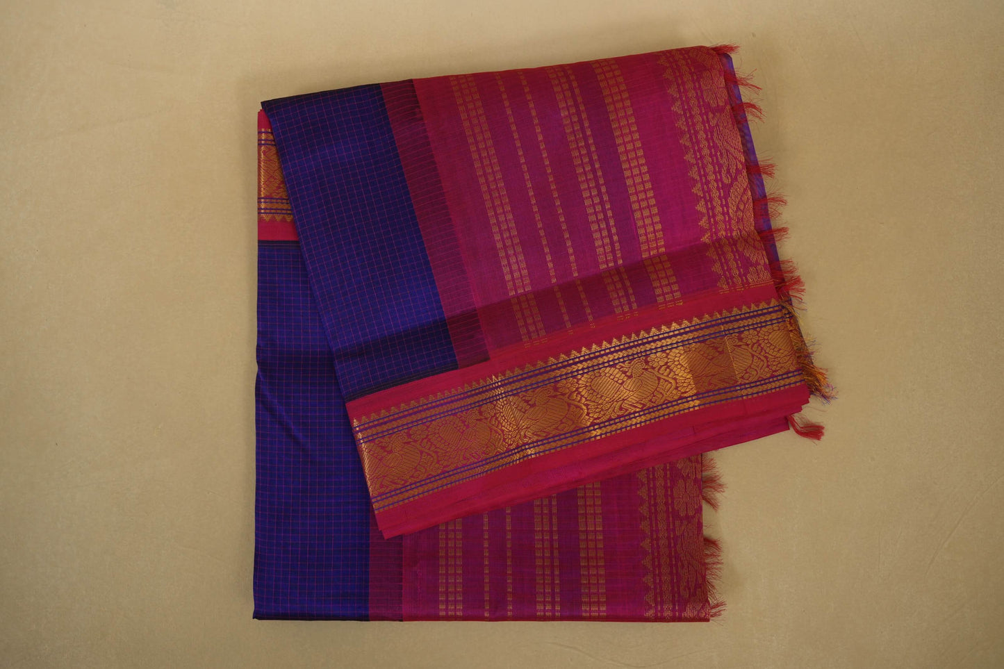 Blue with Pink Borders Silk Cotton Saree