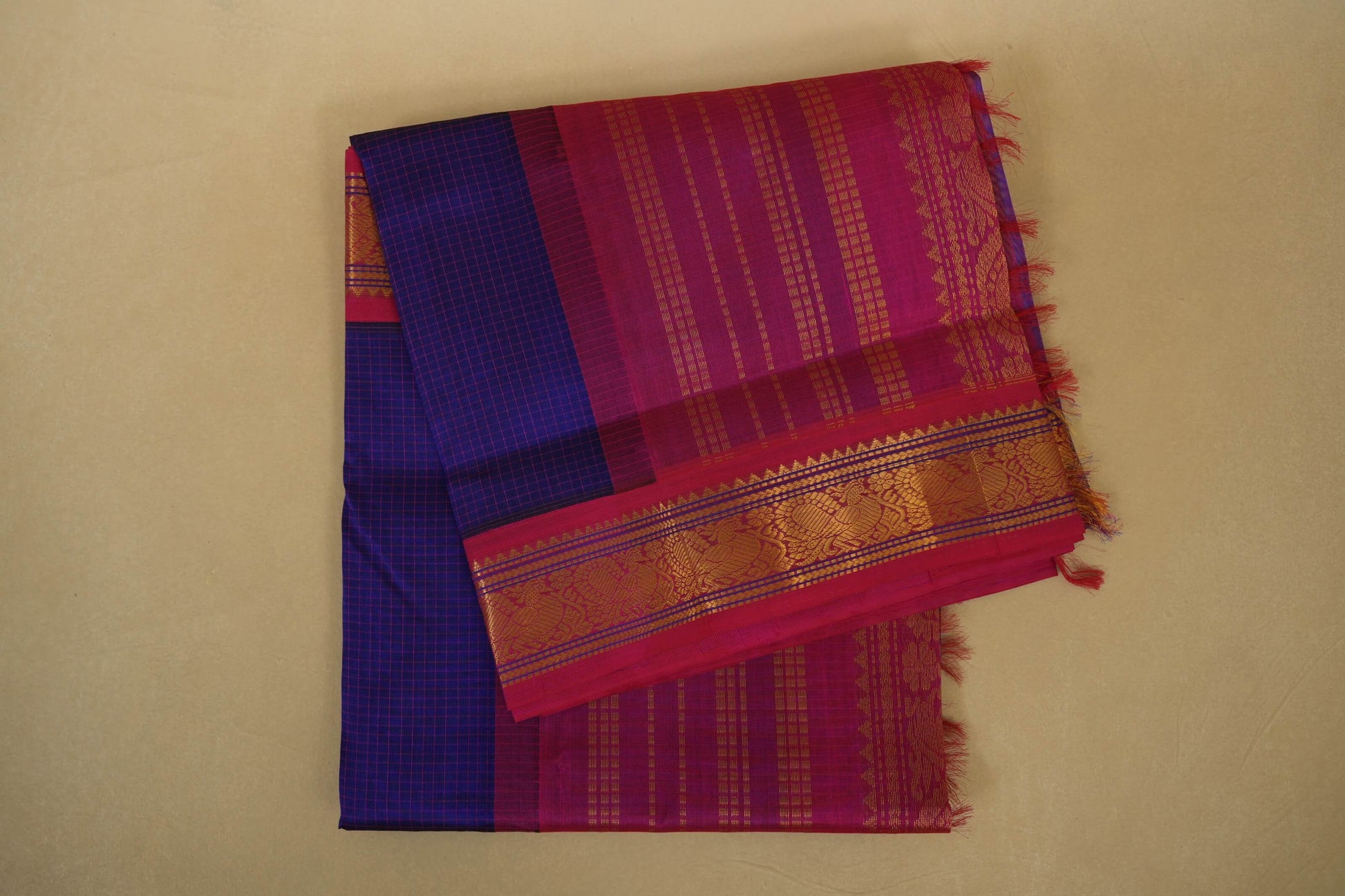 Blue with Pink Borders Silk Cotton Saree